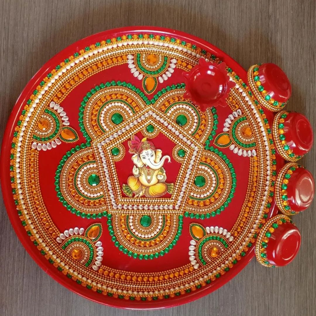 Ganesha Pooja Thali - Handcrafted with kundan and pearl work